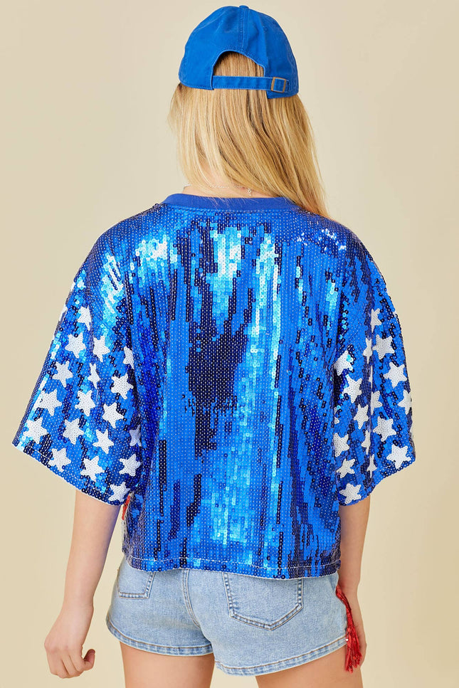 Hillary - USA Sequin Crop Top
